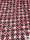 Geometric Theme Printed Crinkled Silk Chiffon - Maroon / Berry / Navy / Off-White