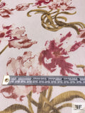 Watercolor Floral Printed Crinkled Silk Chiffon - Off White / Berry Red / Olive