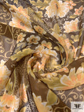 Trailing Floral Printed Silk Chiffon - Brown / Autumn Greens / Peach