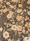 Trailing Floral Printed Silk Chiffon - Brown / Autumn Greens / Peach