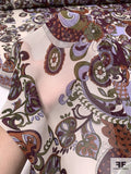 Paisley Printed Silk Chiffon - Purple / Lavender / Rust / Army Green