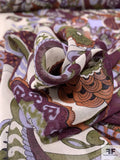 Paisley Printed Silk Chiffon - Purple / Lavender / Rust / Army Green