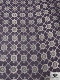 Circular Link Grid Printed Crinkled Silk Chiffon - Purple / Grey / Marigold