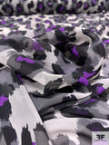 Animal Pattern Printed Silk Chiffon - Violet / Black / Grey / Off-White