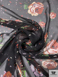 Floral Printed Crinkled Silk Chiffon - Black / Brick Orange / Green / Pale Yellow