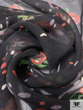 Floral Printed Crinkled Silk Chiffon - Black / Brick Orange / Green / Pale Yellow