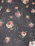 Floral Printed Crinkled Silk Chiffon - Black / Brick Orange / Green / Pale Yellow