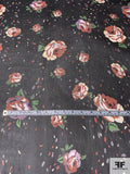 Floral Printed Crinkled Silk Chiffon - Black / Brick Orange / Green / Pale Yellow