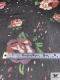 Floral Printed Crinkled Silk Chiffon - Black / Brick Orange / Green / Pale Yellow