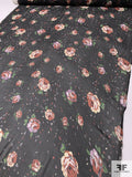 Floral Printed Crinkled Silk Chiffon - Black / Brick Orange / Green / Pale Yellow