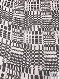 Pixelated Geometric Printed Slightly Crinkled Silk Chiffon - Black / Light Ivory