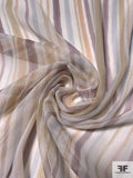 Painterly Vertical Striped Printed Slightly Crinkled Silk Chiffon - Light Ivory / Peach / Dusty Lavender / Pale Blue