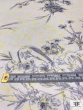 Floral Line-Drawing Printed Silk Chiffon - Navy / Yellow / Light Ivory