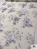 Floral Line-Drawing Printed Silk Chiffon - Navy / Yellow / Light Ivory