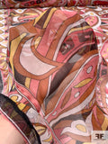 Pucci-esqe Printed Crinkled Silk Chiffon - Coral / Red / Saddle / Brown / Yellow