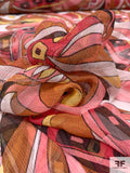 Pucci-esqe Printed Crinkled Silk Chiffon - Coral / Red / Saddle / Brown / Yellow