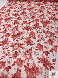 Floral Printed Silk Chiffon - Coral / Red / Off-White