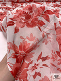 Floral Printed Silk Chiffon - Coral / Red / Off-White