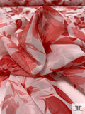 Floral Printed Silk Chiffon - Coral / Red / Off-White