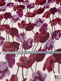 Painterly Floral Printed Crinkled Silk Chiffon - Wine / Boysenberry / Pear Green / Off-White