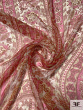 Paisley Floral Printed Silk Chiffon Panel - Brick Red / Hot Pink / Lime / Off-White
