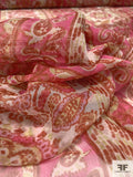 Paisley Floral Printed Silk Chiffon Panel - Brick Red / Hot Pink / Lime / Off-White