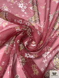 Butterflies and Floral Clusters Printed Silk Chiffon - Cranberry Rose / Lime Green / Maroon / Off-White