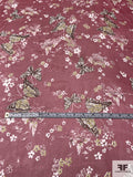 Butterflies and Floral Clusters Printed Silk Chiffon - Cranberry Rose / Lime Green / Maroon / Off-White