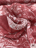 Shield Motif Printed Slightly Crinkled Silk Chiffon - Dark Red / Off-White