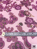 Paisley Floral Printed Slightly Crinkled Silk Chiffon - Magenta / Pale Pink / Yellow Ochre