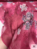 Floral Bouquets and Cloudy Animal Pattern Printed Silk Chiffon - Ruby Pink / Sage / Lavender / Blues