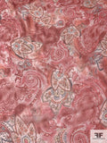 Distressed-Look Paisley Printed Slightly Crinkled Silk Chiffon - Peachy-Red / Greys / Off-White