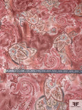 Distressed-Look Paisley Printed Slightly Crinkled Silk Chiffon - Peachy-Red / Greys / Off-White