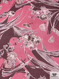Large-Scale Leaf and Floral Printed Crinkled Silk Chiffon - Pink / Wine / Off-White / Grey