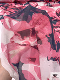 Painterly Abstract Floral Printed Silk Chiffon - Pink / Navy / Off-White