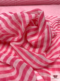 Horizontal Printed Crinkled Silk Chiffon - Bright Pink / Ivory