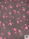 Tender Floral Printed Crinkled Silk Chiffon - Brown / Hot Pink / Black