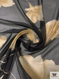 Romantic Floral Printed Silk Chiffon - Black / Beige / Tan