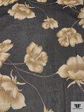 Romantic Floral Printed Silk Chiffon - Black / Beige / Tan