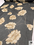 Romantic Floral Printed Silk Chiffon - Black / Beige / Tan