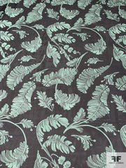 Leaf Printed Silk Chiffon - Cool Green / Black | FABRICS & FABRICS