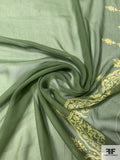 Border Pattern Printed Slightly Crinkled Silk Chiffon - Pickle Green / Chartreuse