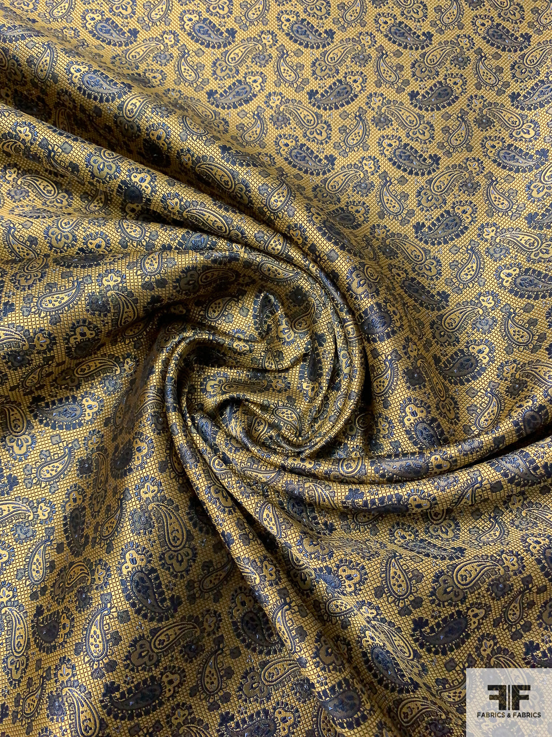 Paisley Silk Necktie Jacquard Brocade - Yellow-Gold / Navy