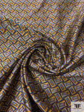 Rectangles Silk Necktie Jacquard Brocade - Turmeric / Navy / Blues / Brown