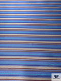 Pixel Striped Silk Necktie Jacquard Brocade - Blues / Turquoise / Browns / Beige