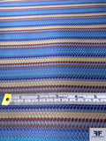 Pixel Striped Silk Necktie Jacquard Brocade - Blues / Turquoise / Browns / Beige