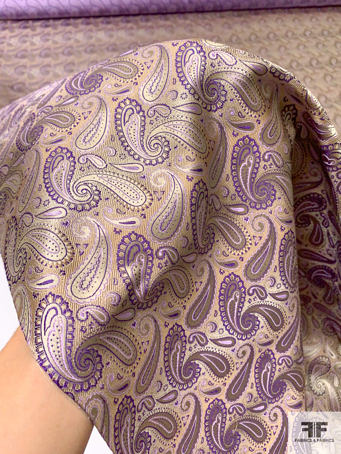 Paisley Silk Necktie Jacquard Brocade - Light Gold / Purple / Lavender