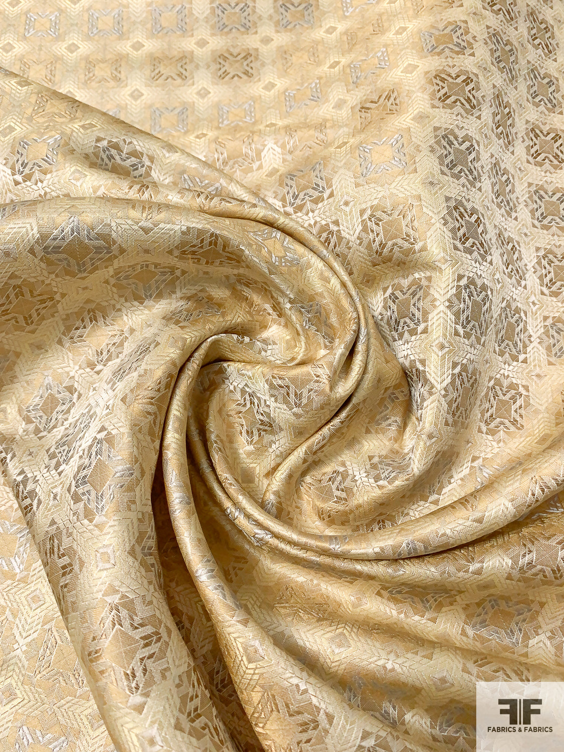 Geometric Mosaic Silk Necktie Jacquard Brocade - Biscotti Light Gold / Light Grey