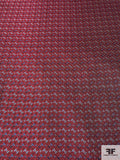 Geometric Squares Silk Necktie Jacquard Brocade - Blood Red / Navy / Light Blues