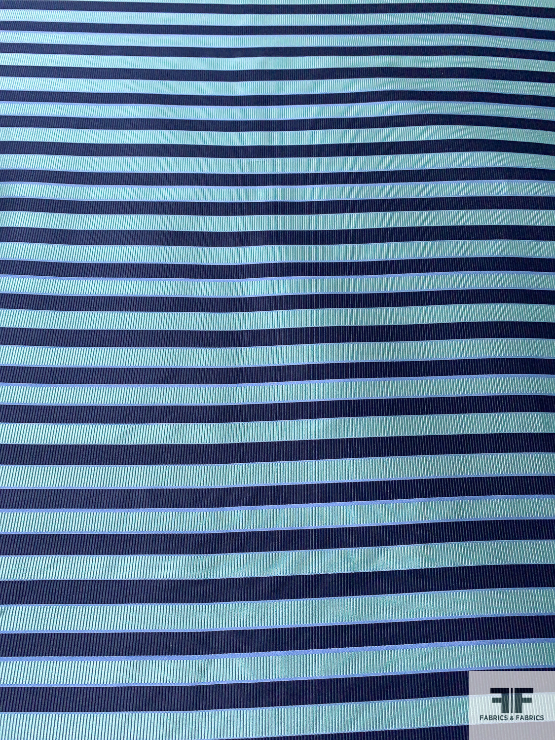 Horizontal Striped Silk Necktie Jacquard Brocade - Seafoam / Navy / Carolina Blue
